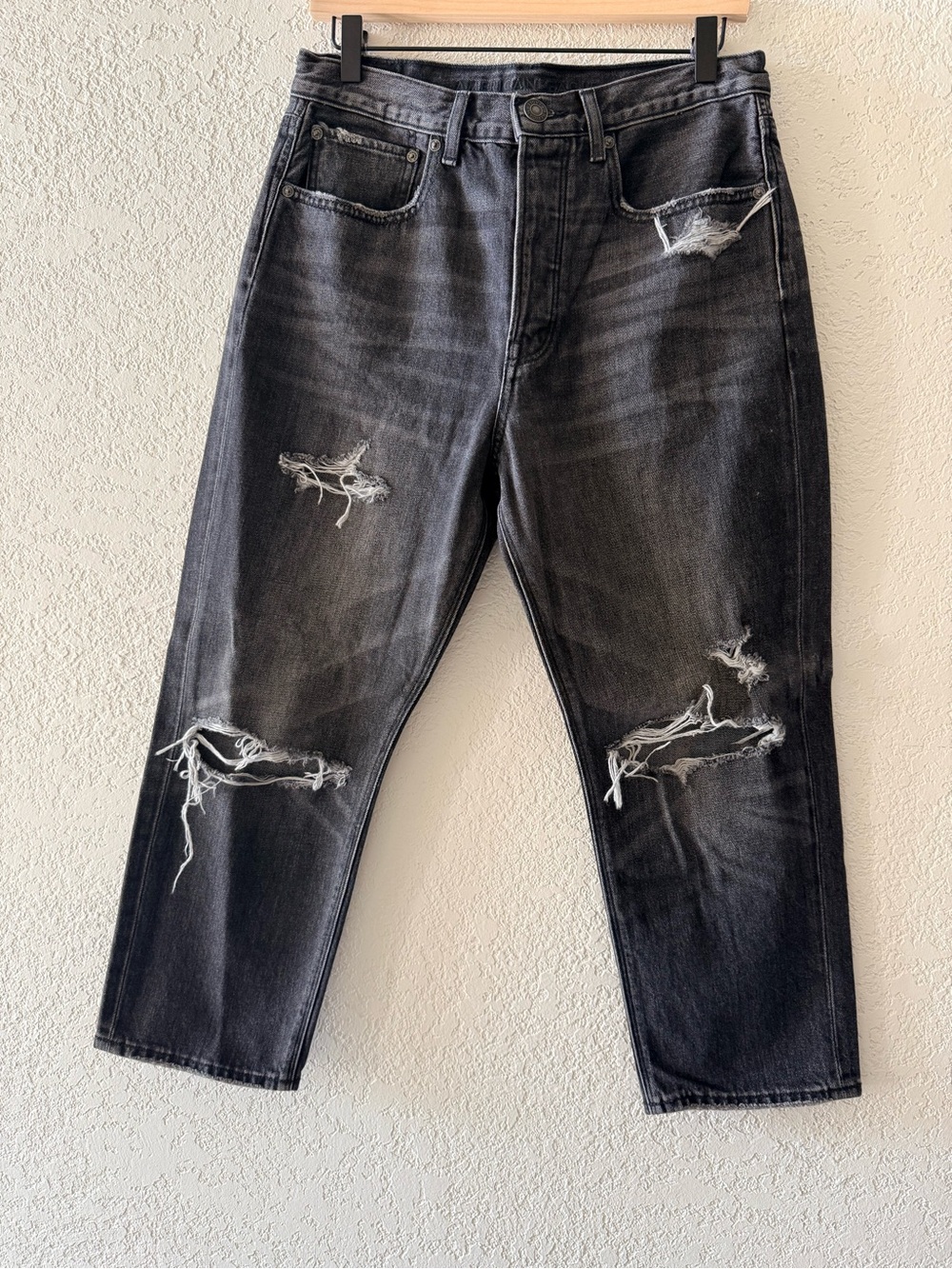 AMERICAN EAGLE 90s Boyfriend Rocker High Rise Black Distressed Jeans 6 X-Short
